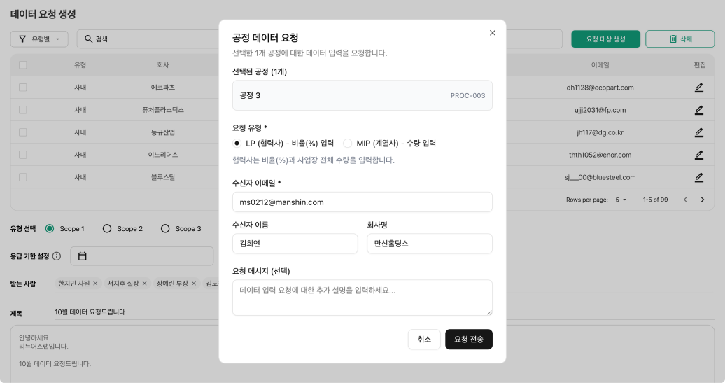 PCF 전용 데이터 요청 및 수집